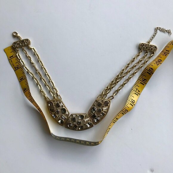 Statement Piece Necklace Costume Jewelry Brushed Gold tone, Taupe Gems  21"- 24" - Picture 14 of 16